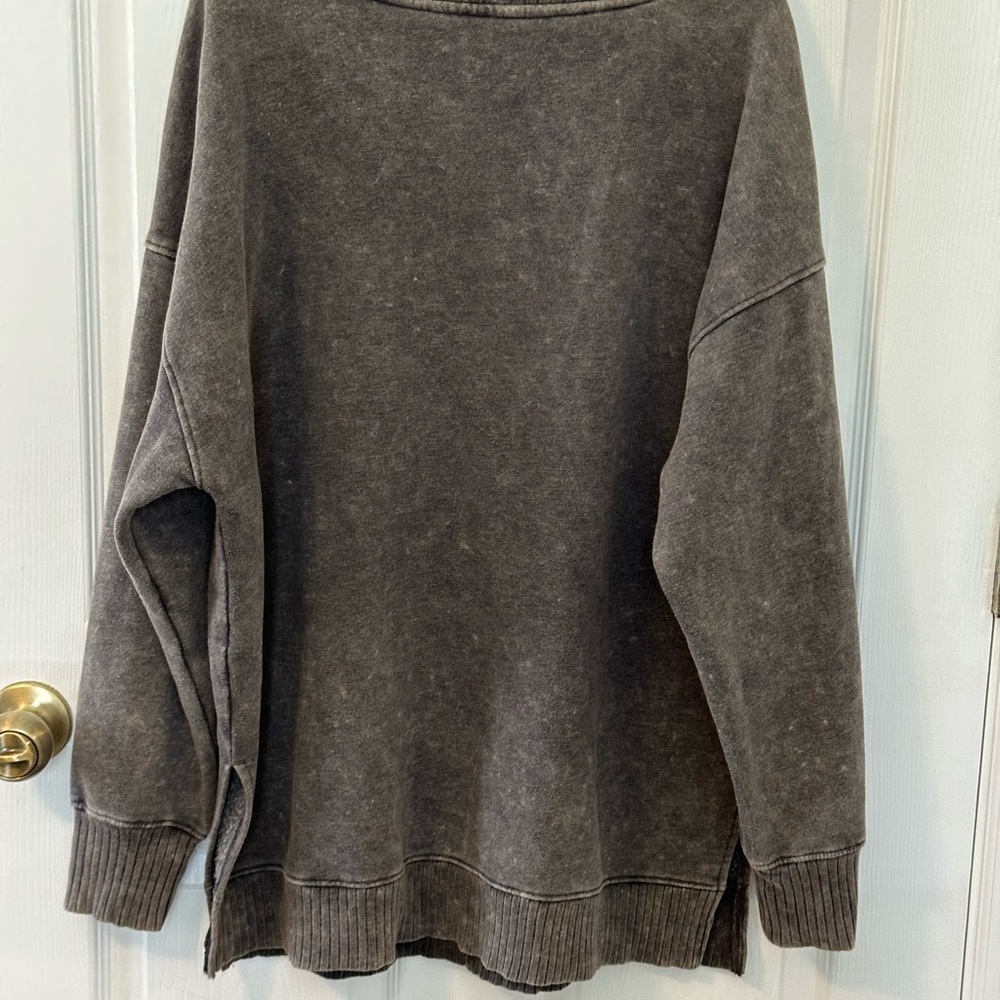 SO Women’s Washed Crewneck Sweater in Charcoal Brown - Picture 2 of 3